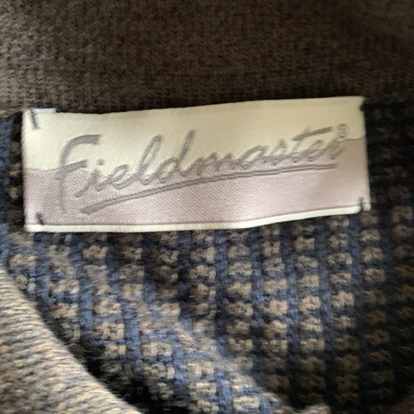 FIELDMASTER Shirt Blue Brown Lightweight Office Businessman Partial Button Med - Picture 7 of 13